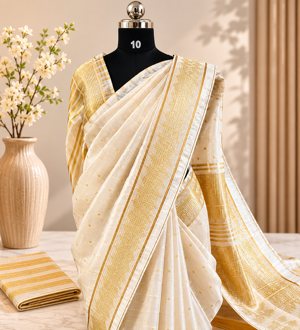 Beautiful Cream Tissue Organza Saree with Zari Border