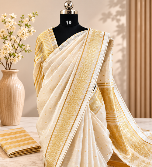 Beautiful Cream Tissue Organza Saree with Zari Border