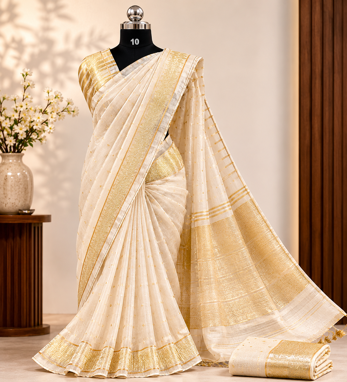 Beautiful Cream Tissue Organza Saree with Zari Border