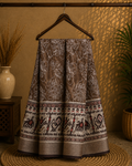 Elegant Light brown saree featuring a stylish white floral outline print with a beautifully ethnic border - Cotton tissue soft Saree