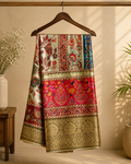 Elegant multicolor saree featuring vibrant floral and traditional motifs with rich zari border - Satin Tissue Saree