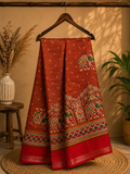Gracefully designed in a rich rust-orange shade, this saree features elegant elephant and heritage-inspired temple motifs Zari Line border- Cotton silk soft Saree