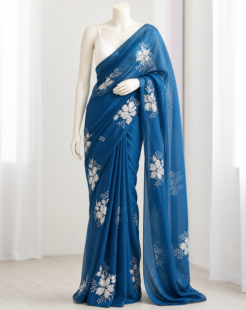 Beautiful Jimmi Choo Saree - Elegant Blue and White Colour Combination