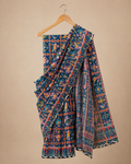 Mirror Work Star Georgette Saree - Blue and Multi Colour Combination