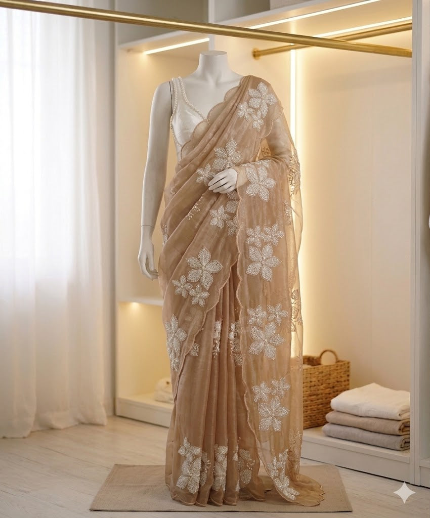 Beautiful Jimmi Choo Saree Bronze Gold Colour Combination