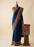 Printed Kalamkari Cotton Saree with Intricate Medallion Border and Artisan Pallu