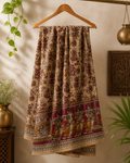 Printed Kalamkari Cotton Saree with Beige and Maroon Tones with Traditional Dance Motifs