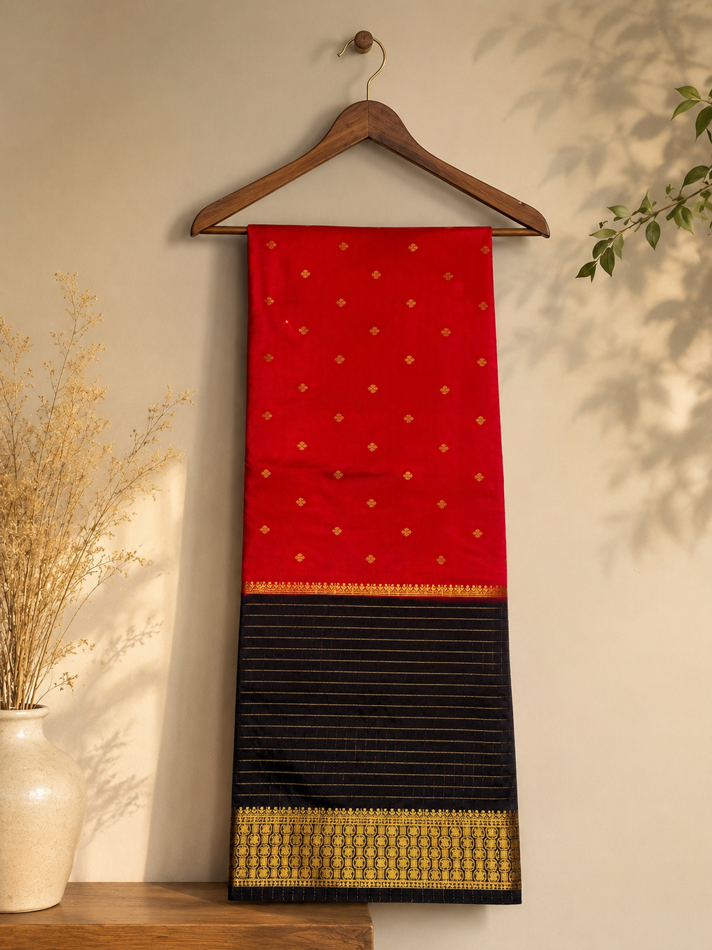 Premium Crape Chex Patti Saree with Orange and Black Colour Combination and Premium Woven Zari Border.
