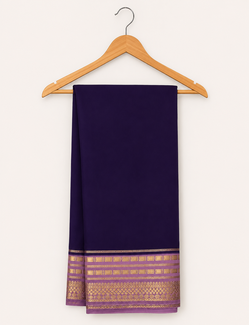Beautiful Crepe Semi Silk Saree with Striking Combination Of Purple with lavender and gold border, giving it a Regal and Elegant look.