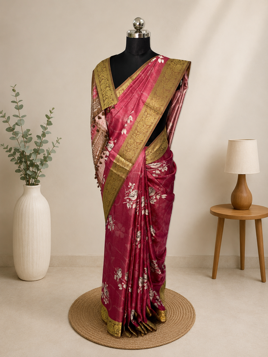 Premium Pink shade Tissue Silk Saree with Antique Gold Weaving Floral Border