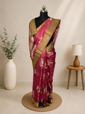 Premium Pink shade Tissue Silk Saree with Antique Gold Weaving Floral Border