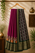 Dola Silk Digital Printed - Elegant Wine and Green Combination with floral Border