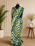 Elegant Soft Tie-Dye Cotton Silk Blend Saree with Teal Woven Border