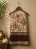 Beautiful Soft Synthetic Fabric with Art Silk sheen finish Saree With Brown and Gold Woven Zari Border