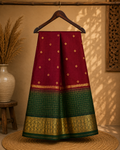 Premium Crape Chex Patti Saree with Maroon and Green Colour Combination and Premium Woven Zari Border.