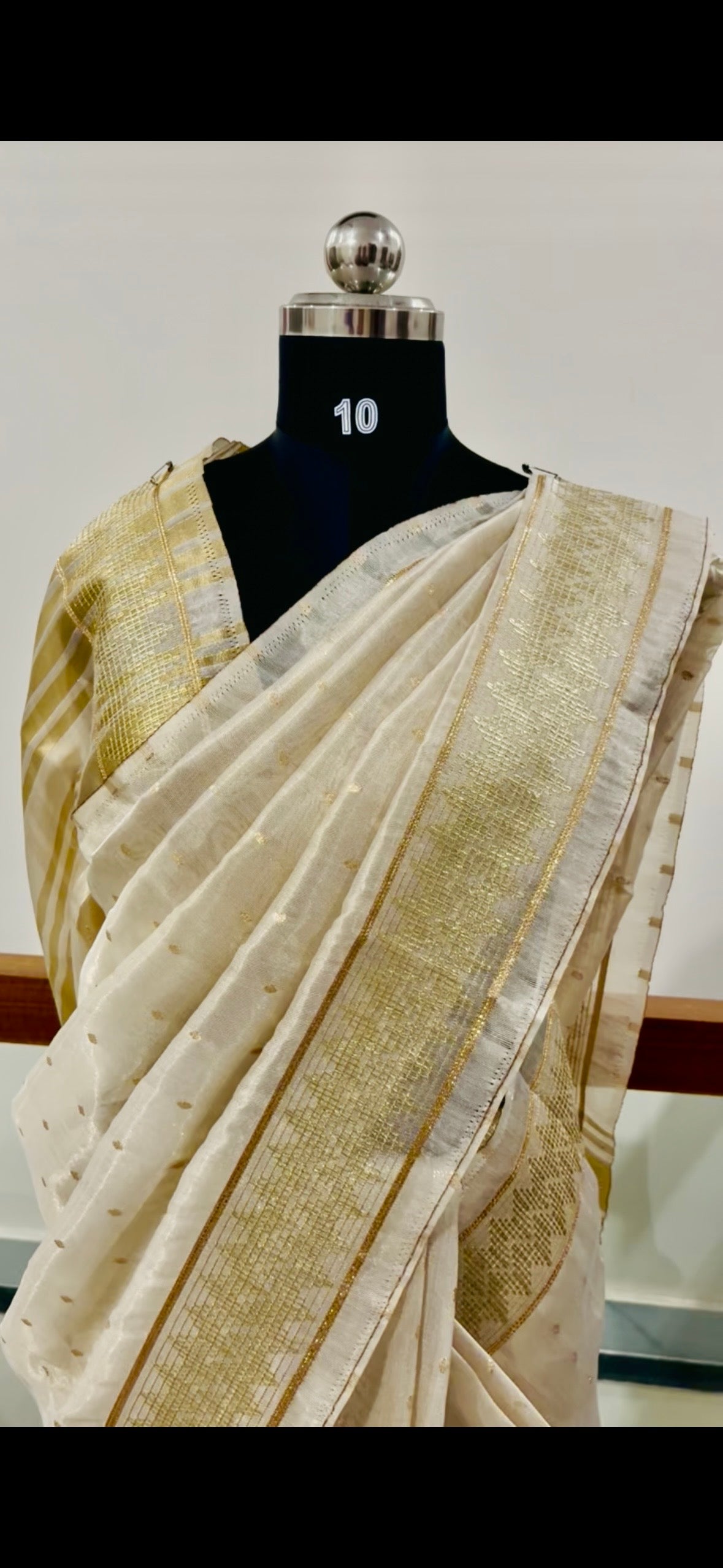 Beautiful Cream Tissue Organza Saree with Zari Border