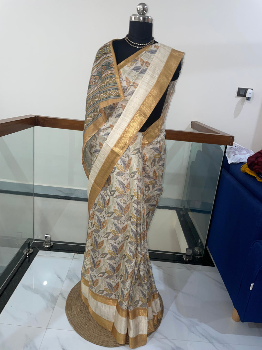 Beautiful Tissue Silk Saree with combination of Cream, Silver and Weaving Gold Zari Saree.