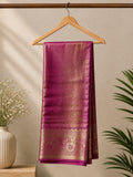 Elegant with this stunning magenta - Gold Tissue saree, beautifully enhanced by a rich zari weave.