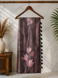 Elegant coffee brown saree featuring graceful floral digital prints and Tassels