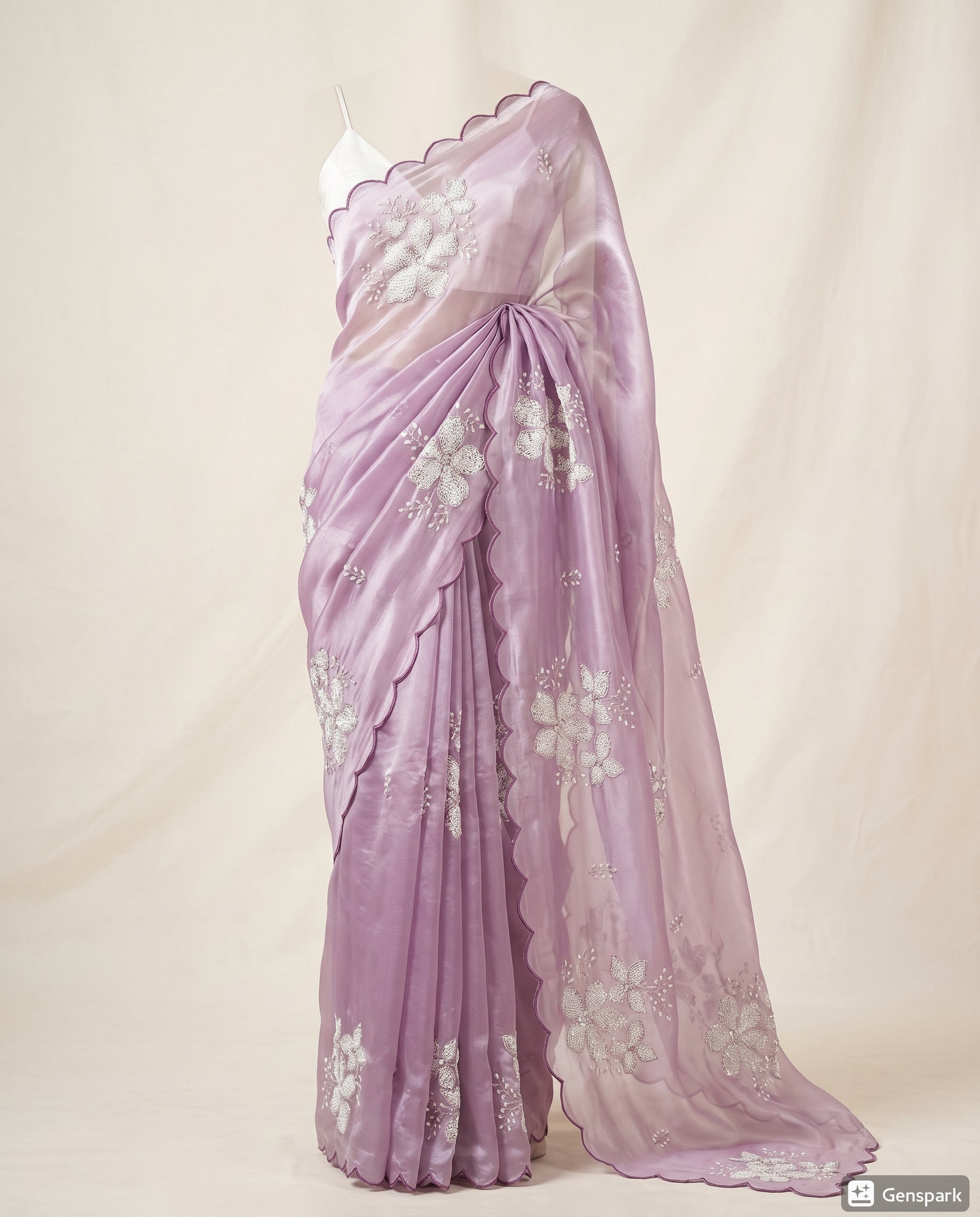 Beautiful Jimmi Choo Saree - Lavender-Purple and White Colour Combination