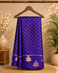 Elegant royal blue saree, featuring delicate woven motifs throughout and a crafted golden zari border - Foil Georjjett jacquard Saree