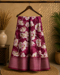 Graceful wine pink saree adorned with elegant floral prints and a rich border- Cotton tissue soft Saree
