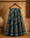 Elegant Blue saree with floral prints and silver zari line border - Cotton silk soft Saree