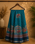 Gracefully designed in a rich Turquoise blue shade, this saree features elegant elephant and heritage-inspired temple motifs Zari Line border- Cotton silk soft Saree