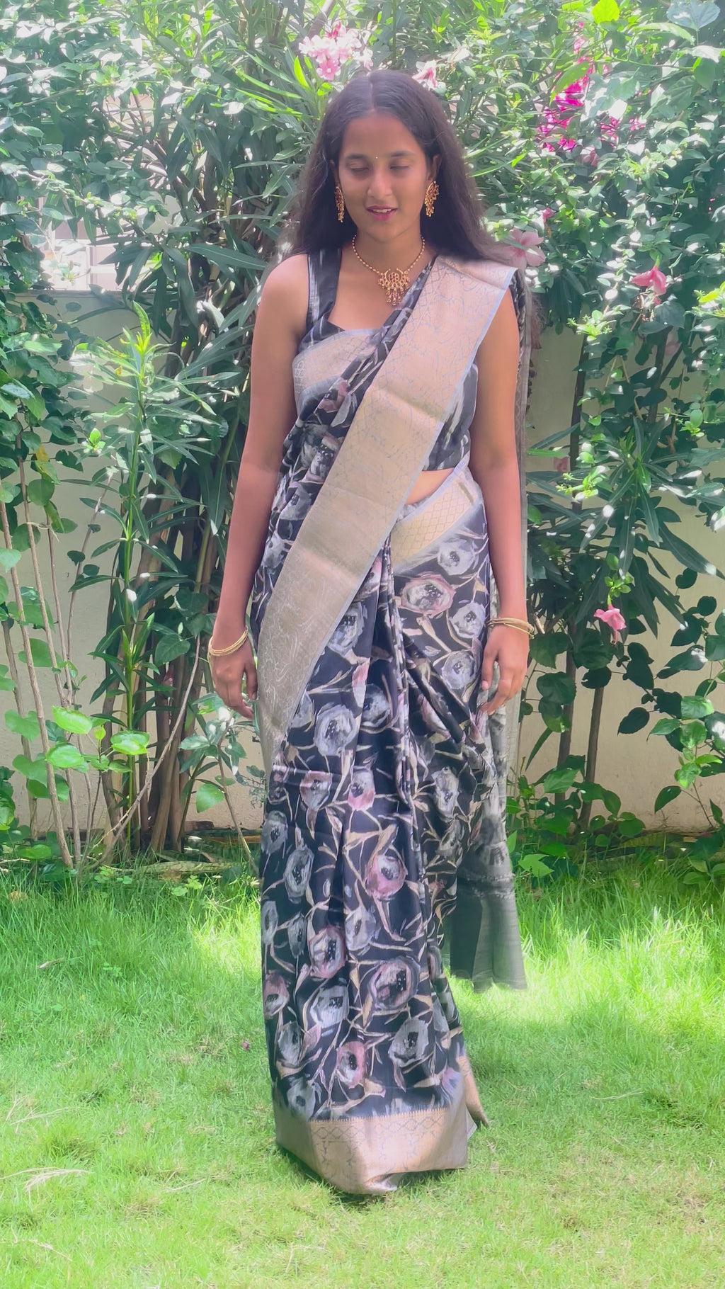 Beautiful Black with Grey Cotton Silk Saree with Weaving Silver Border Which Gives Rich look perfect for Reception or festivals.
